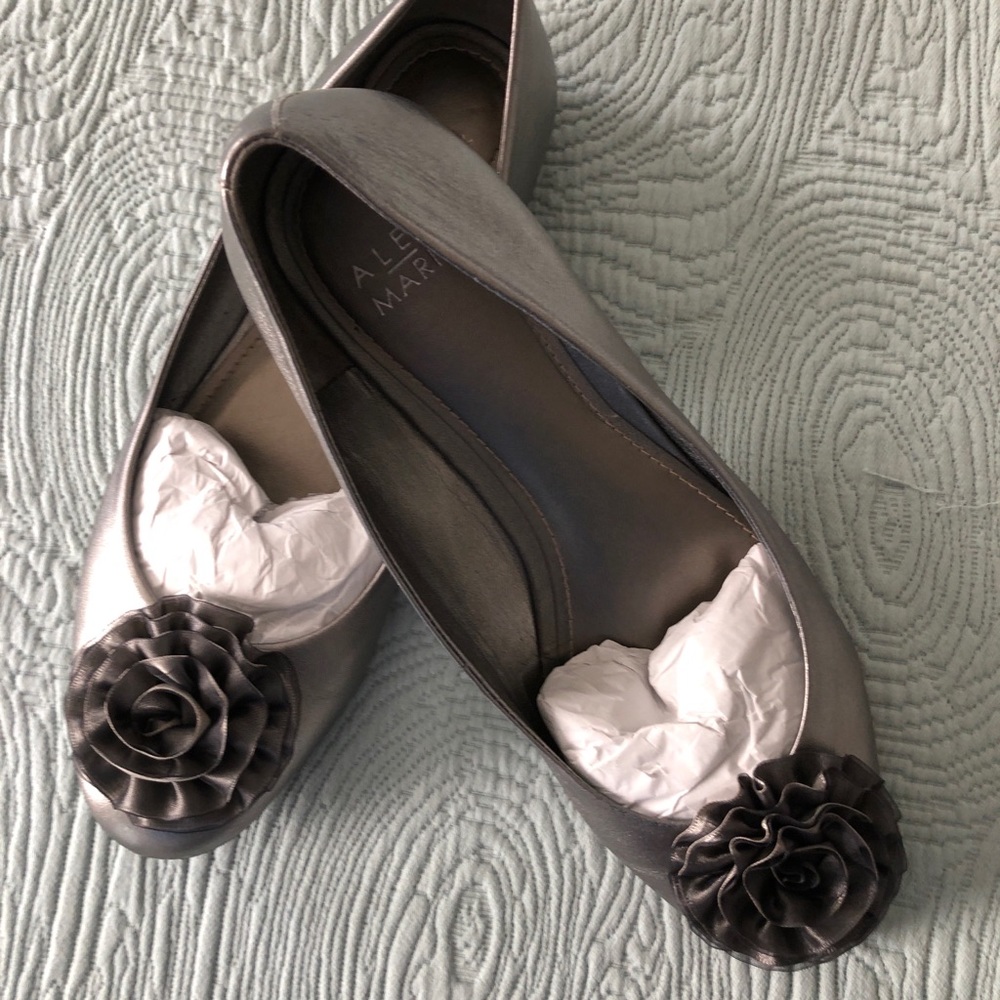 Silver leather flats